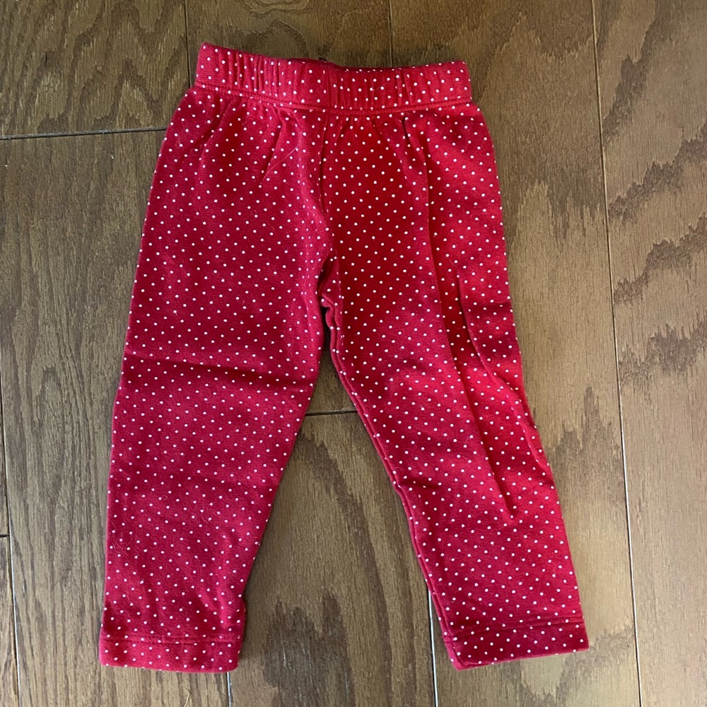 Baby Luigi red polka dot leggings, size 12m